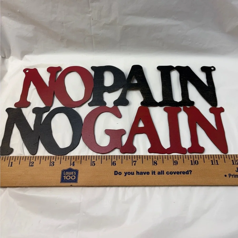 No Pain No Gain Metal Wall Art Sign Gym Decor Red Black Distressed 11.5x5.5